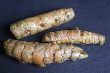 Fresh Turmeric (Turmeric Rhizome) on Dark Background