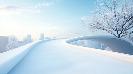 Curve Sleek pedestrian bridge with elegant curves spanning a busy urban street.