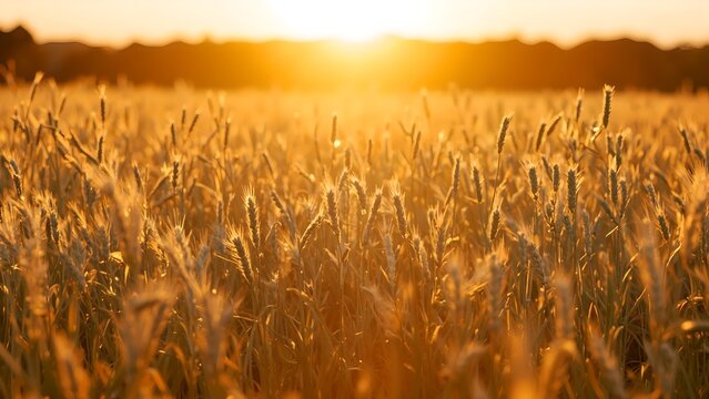 Wheat Field at Sunset with Golden Sunlight
