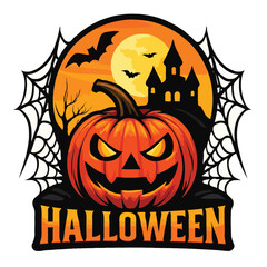 Festive halloween t shirt logo design with spooky elements