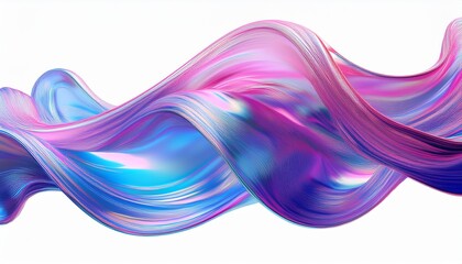 blue pink purple wave fluid holographic iridescent 3d render abstract isolated on white background cutout