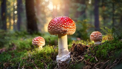 fly agaric in the forest