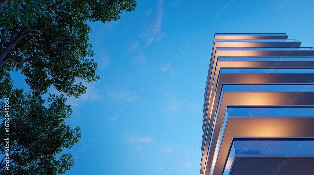Poster textured high rise with unique ceramic tiles creating a dynamic interplay of light and texture.