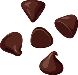 Rich dark chocolate chips scattered sweet baking ingredient macro vector