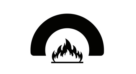 Black and White Oven with Flames Icon.