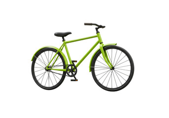 緑色のフレームと黒いタイヤを備えたスタイリッシュな自転車のクローズアップ透明な背景