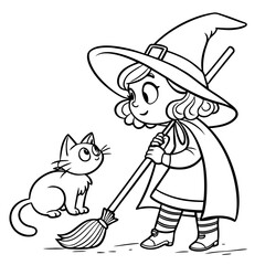 Halloween Witch. Pen ad ink illustration of a cute little witch and her cat. Check out my 