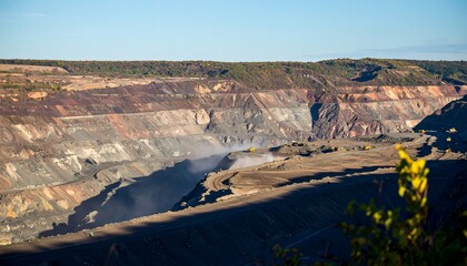 Open-pit mine landscape at sunrise