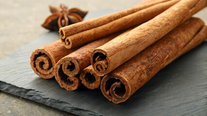 Aromatic Cinnamon Sticks: A close-up view showcases the rustic charm of cinnamon sticks, their warm brown hues creating an inviting visual feast.