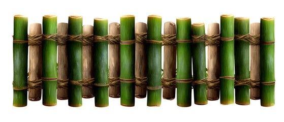 Decorative Bamboo Fence with Natural Green Tones Isolate on Transparent Background, cutout, png