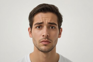 Fototapeta premium Studio portrait young man frowning, white background