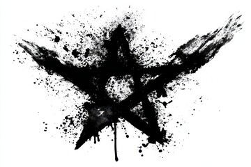 Textured Black Spray Stain Shaped as a Pentagram Star Graffiti on White Background