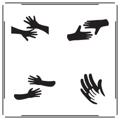 Black Hand Gesture Icons – Reaching, Grasping, and Holding Hands, Symbols of Help, Support, and Cooperation