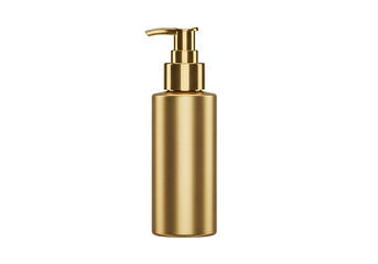 Obraz premium A metallic gold pump bottle stands out against a plain black background.