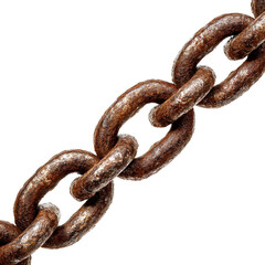 Fototapeta premium Close-up of weathered and rusted metal chain links against a dark background