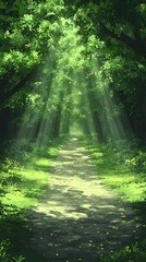 Fototapeta premium Sunlit Forest Path Illustration