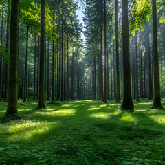 Obraz premium Forest Path Sunlight Realistic Photo