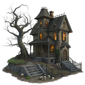 "Spooky Haunted House with Glowing Windows, Creepy Dead Tree, Skulls and Dark Gothic Architecture Perfect for Halloween Illustration"

🏷️ ৪৫টি ট্যাগ (কমা সহ)