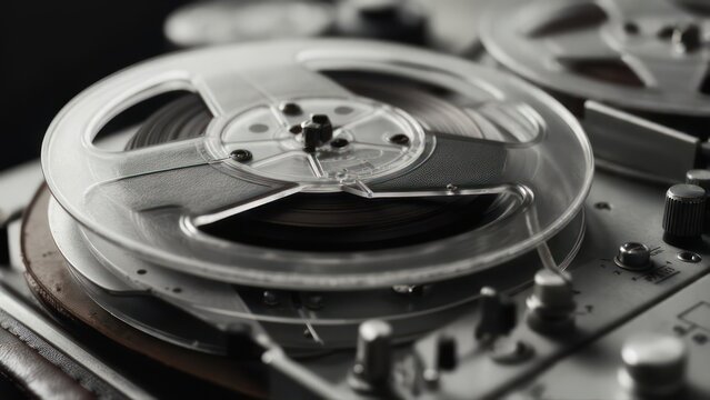 Close-up of vintage reel-to-reel tape recorder - Powered by Adobe