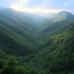 Fototapeta premium Lush Green Mountain Valley Photo