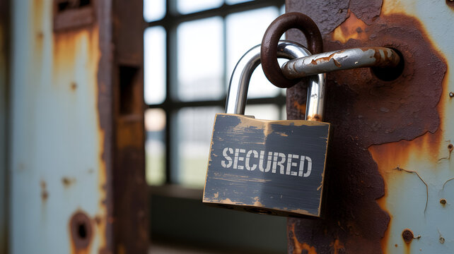 Padlock securing rusty gate symbolizing privacy and security - Powered by Adobe