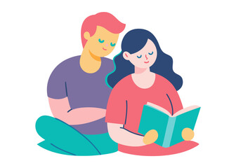 A couple reading a book together, , sharing love