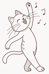Cute feline character dancing in a cheerful vector style, ideal for printable activities and digital content 