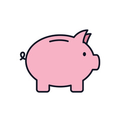 Pink piggy bank illustration, simple icon for saving money.
