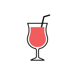 Simple line art icon of a red cocktail drink in a hurricane glass with a straw on a white background, perfect for menus or web design.