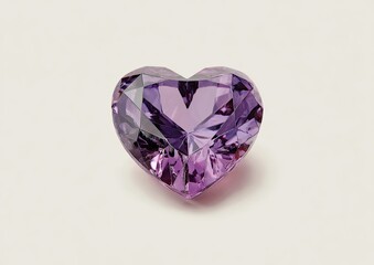 Heart-shaped amethyst gem.  A vibrant purple heart-cut gemstone, facets brilliantly reflecting light, sits centered against a plain white background
