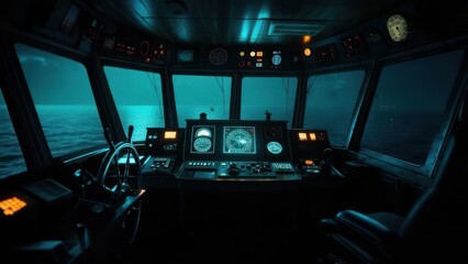 Dark ship's bridge at night
