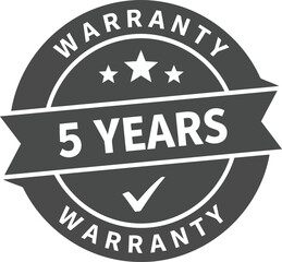 Five years warranty seal guarantee stamp certified approved service protection emblem vector
