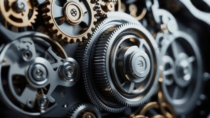 Fototapeta premium Detailed view of complex gears and machinery
