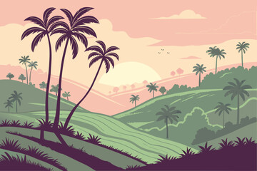 Obraz premium Rolling Hills and Palm Trees at Sunrise landscape tropical