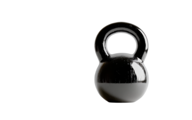 Black steel kettlebell isolated on white background, png