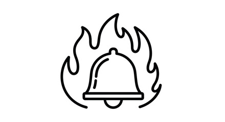 Black Outline Bell Icon Surrounded by Flames.