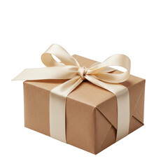 Obraz premium Beautifully wrapped gift box with cream ribbon and bow for special occasions transparent background