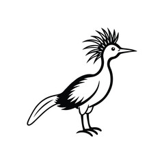 Obraz premium Illustration of a roadrunner with a distinctive crest standing on its feet in black and white style art