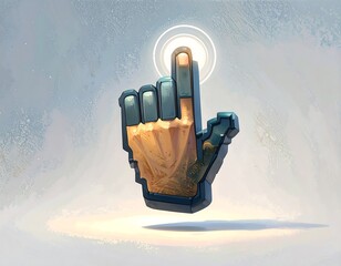 3D pixelated pointing hand.  Abstract, digital art