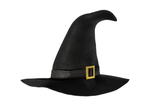 Black witch conical hat on isolated transparent background. Halloween decor