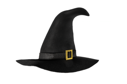 Black witch conical hat on isolated transparent background. Halloween decor