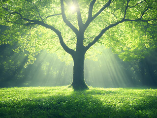 Fototapeta premium Sunlit Green Tree Nature Background Illustration
