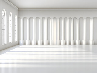 White Room 3D Render: Elegant Columns and Sunlight