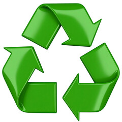 3D Green Recycling Symbol with Arrows, Transparent Background