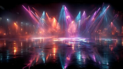 Performance stage illuminated with bright spotlights high resolution picture