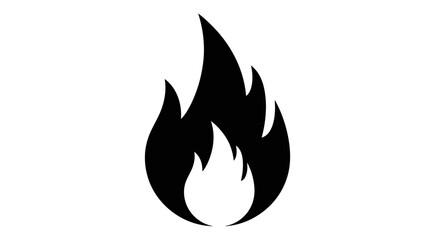 Simple Black Fire Flame Icon on White Background.