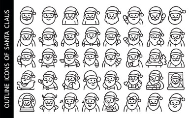a set of outline icons of Santa Claus.