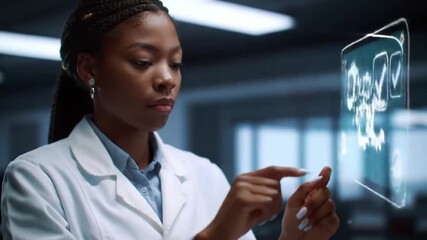 Female Engineer Interacting with Holographic Automotive Testing Interface for Quality Control - Powered by Adobe