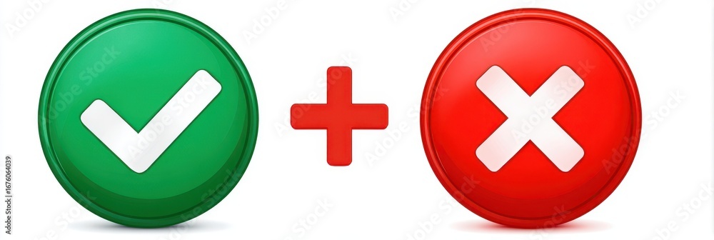 Poster bold red checkmark and x icons. distinct symbols for affirmative and negative votes in circular desi