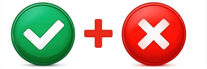 Fototapeta premium Bold Red Checkmark and X Icons. Distinct Symbols for Affirmative and Negative Votes in Circular Design